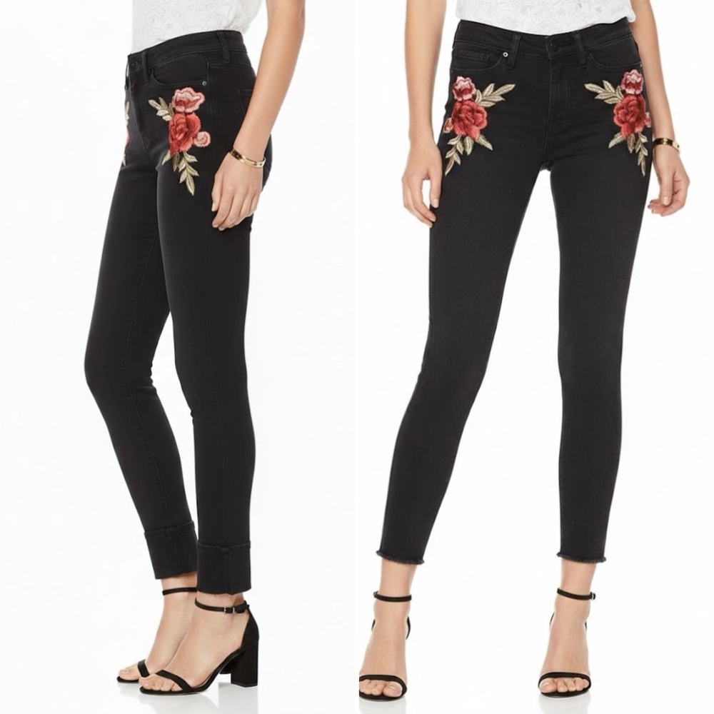 RARE 🔥 PAIGE REVOLVE HOXTON ANKLE BLACK SKINNY JEAN NOIR BLOOM COLLECTOR SPECIAL